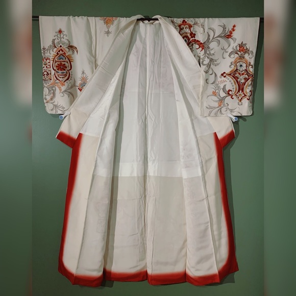 Authentic Japanese Kimono | Antique | Tsukesage | Chintz Abstract Flower Pattern - Picture 6 of 9